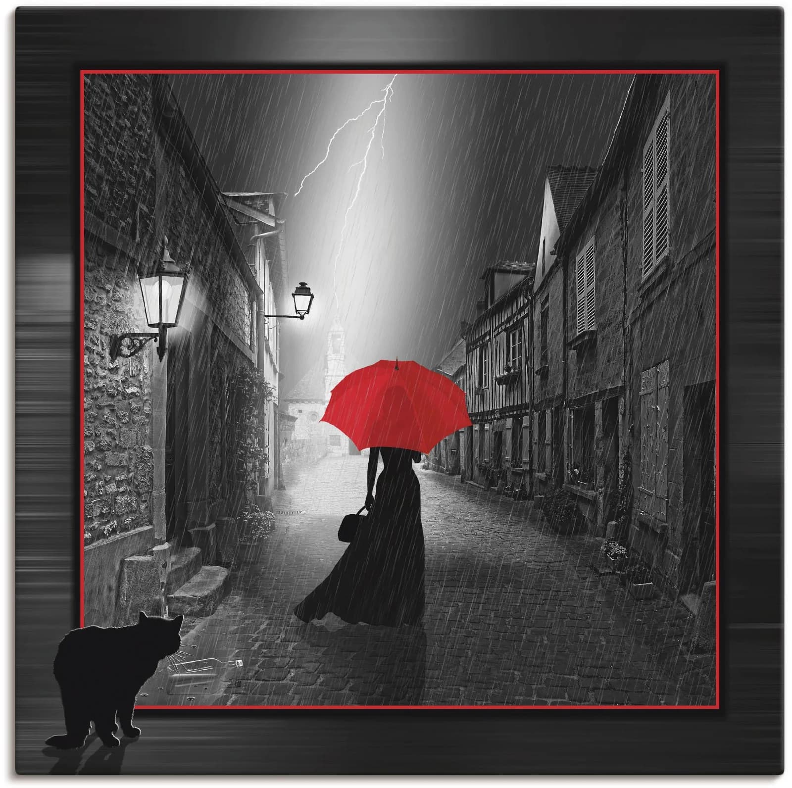 ARTLAND Wandbild Die Frau mit dem roten Schirm 2 Schwarz Leinwand