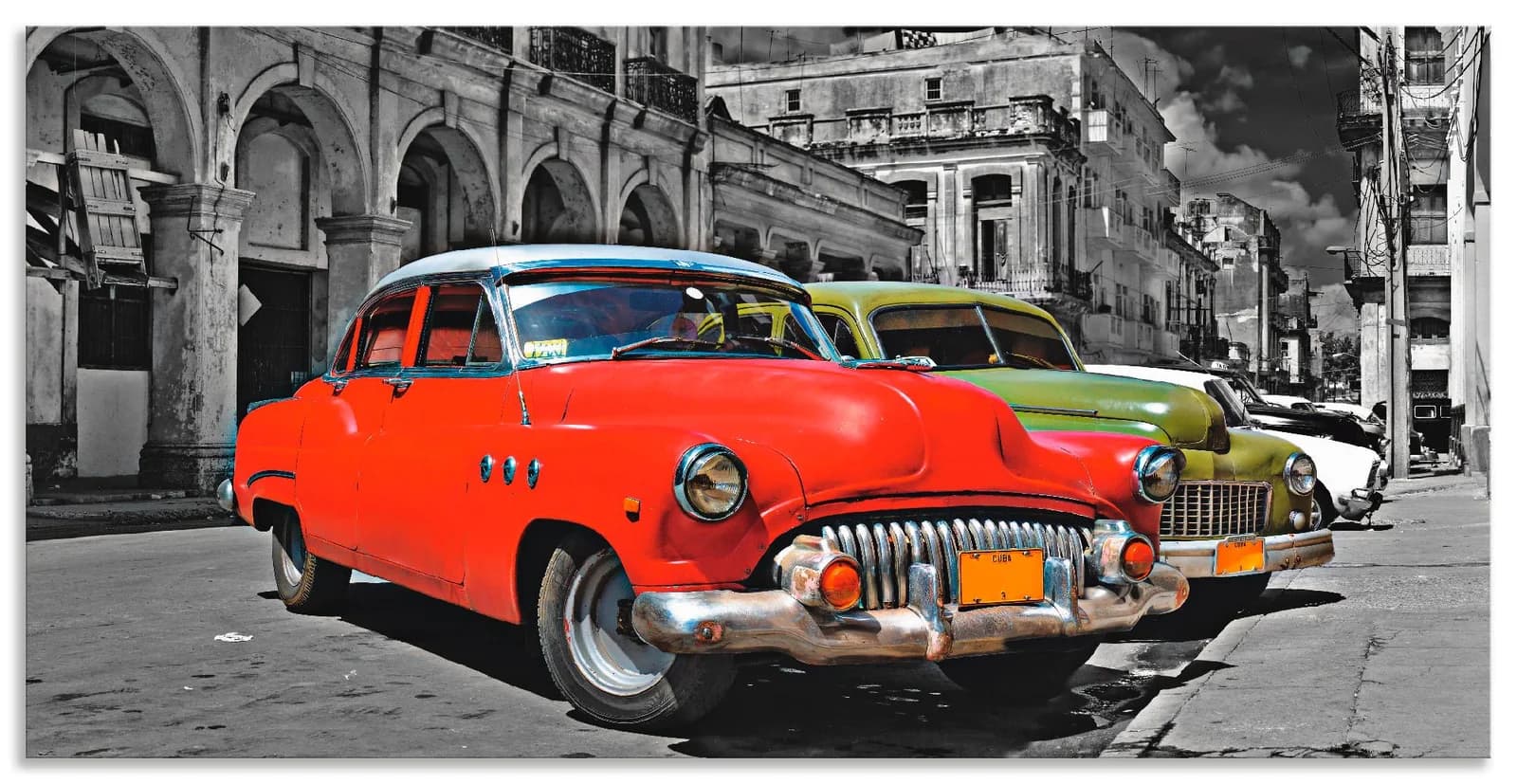 ARTLAND Alu-Dibond-Druck Havanna Autos Rot Querformat