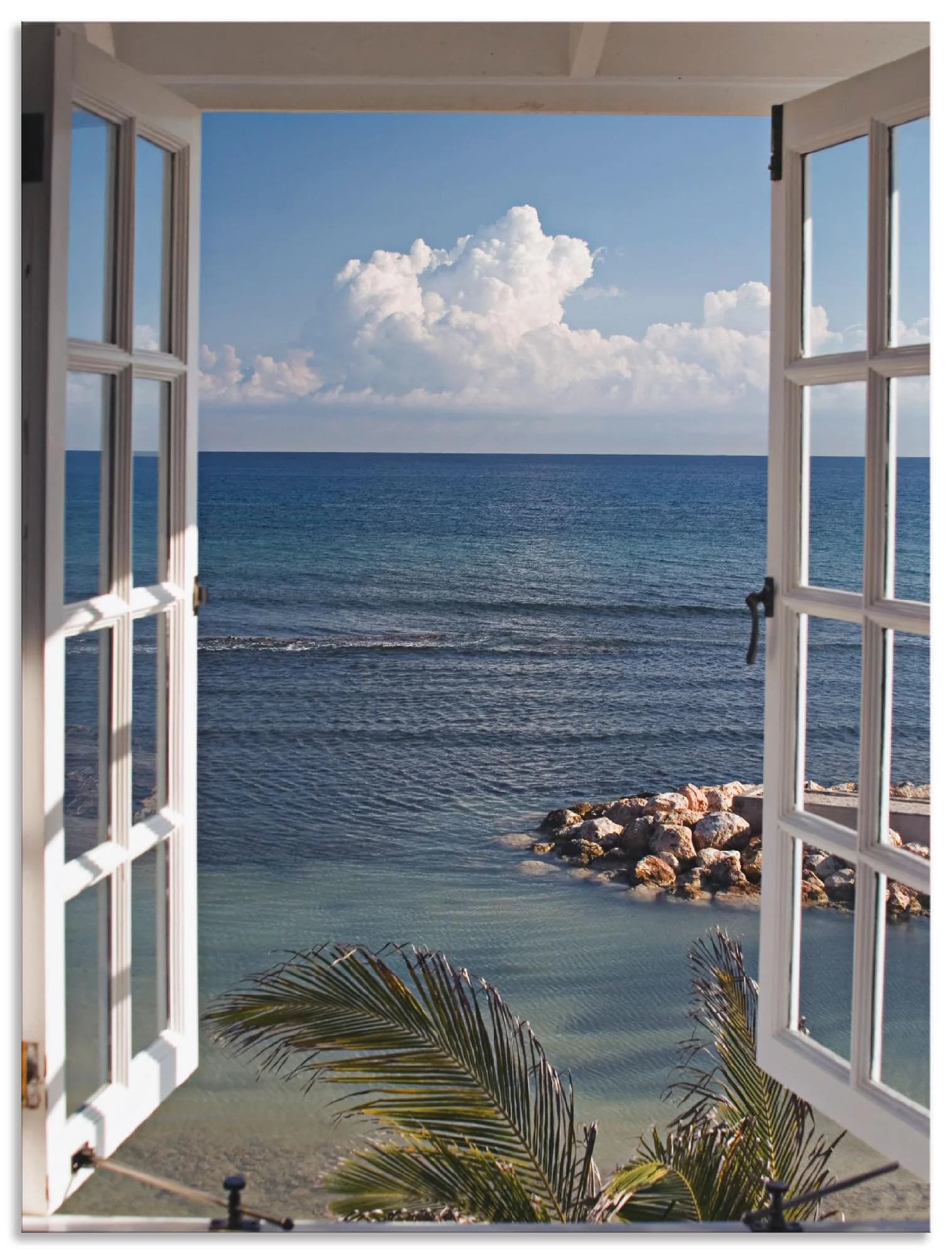 Wandbild ARTLAND Fenster zum Paradies Blau Fensterblick
