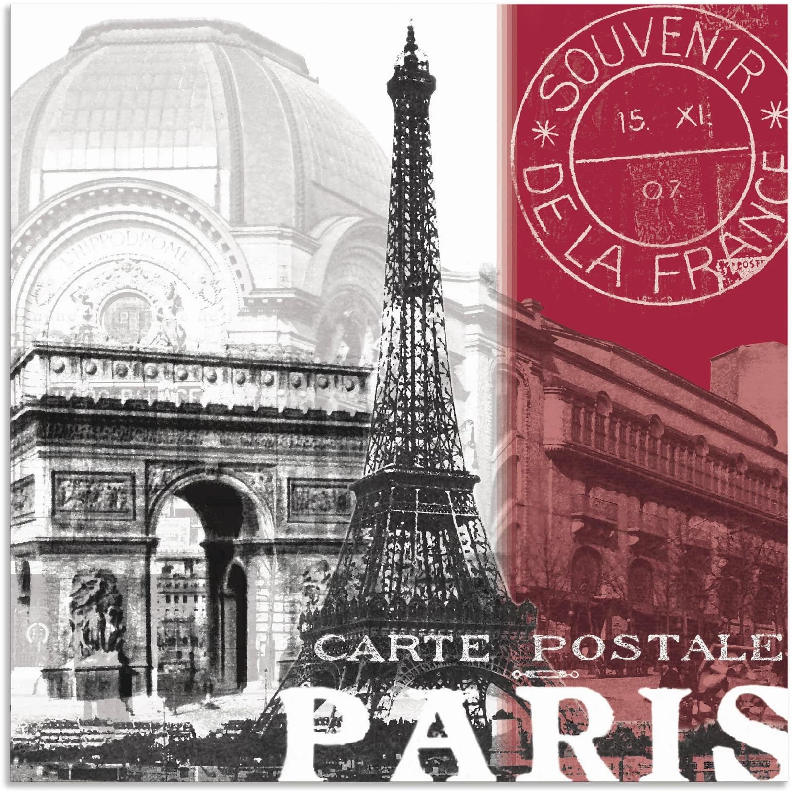 ARTLAND Wandbild Paris rot 50x50 cm Alu-Dibond oder Leinwand