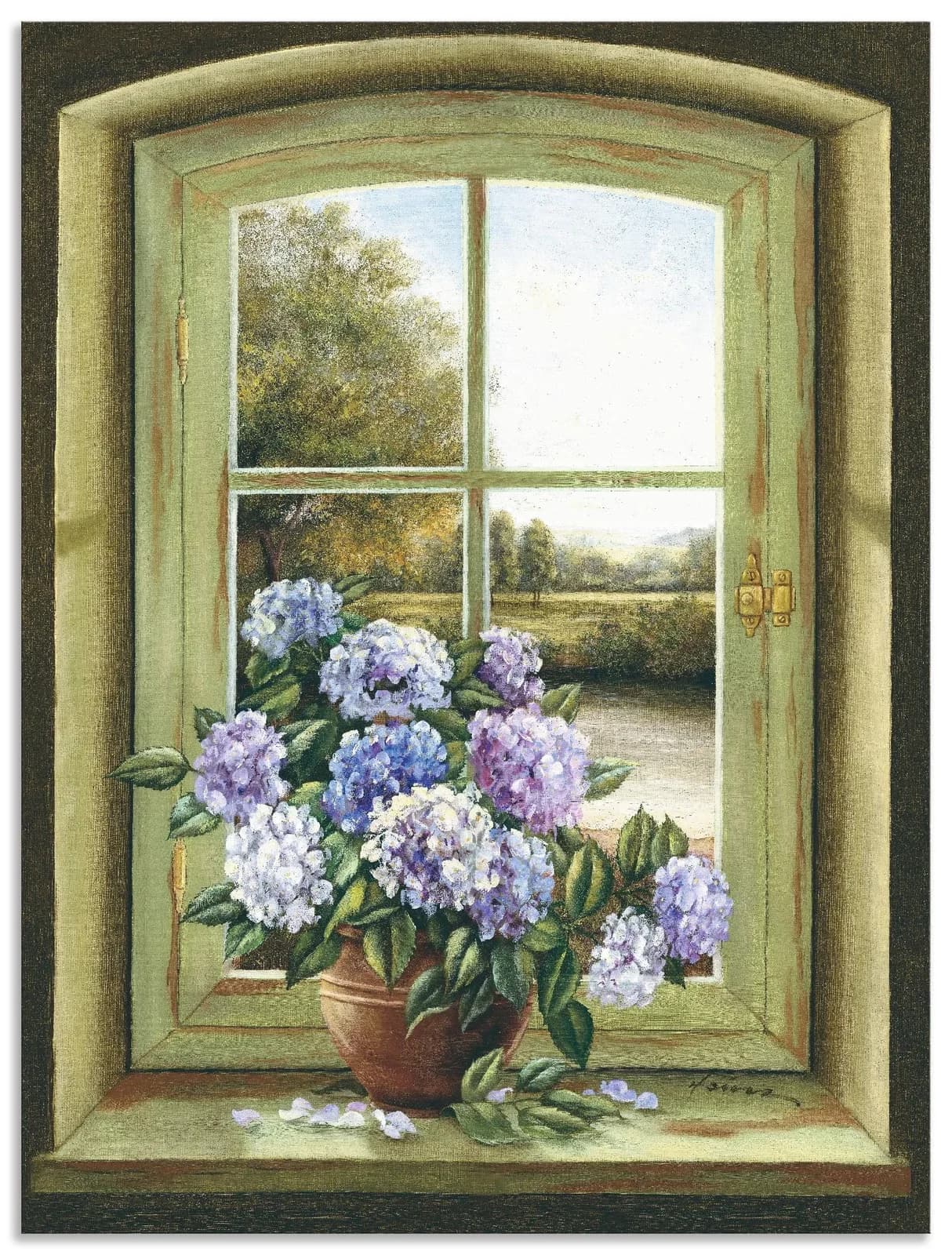 Artland Wandbild Hortensien am Fenster Grün Alu-Dibond-Druck