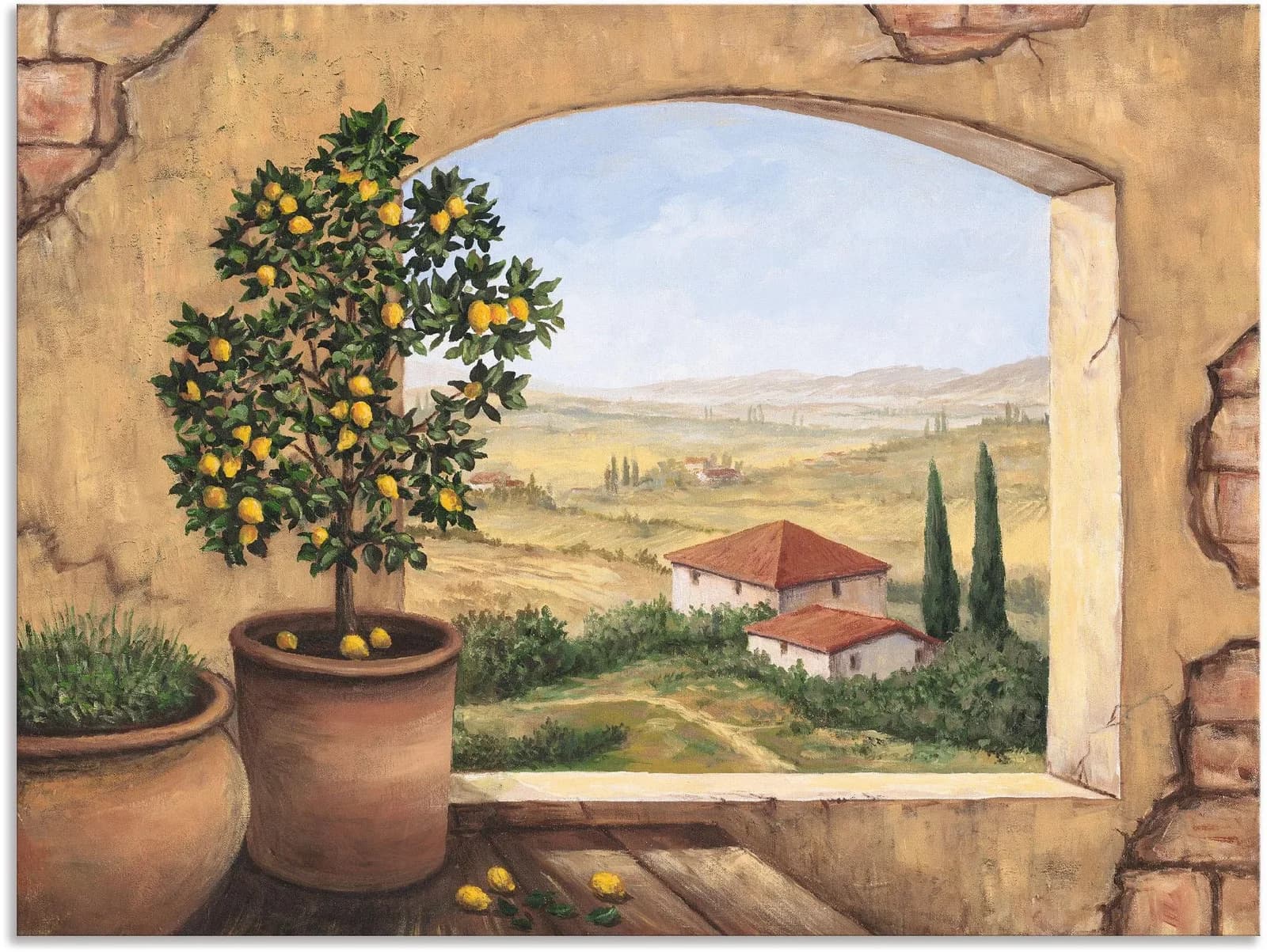 ARTLAND Wandbild Fenster in der Toskana Beige 80x60 cm