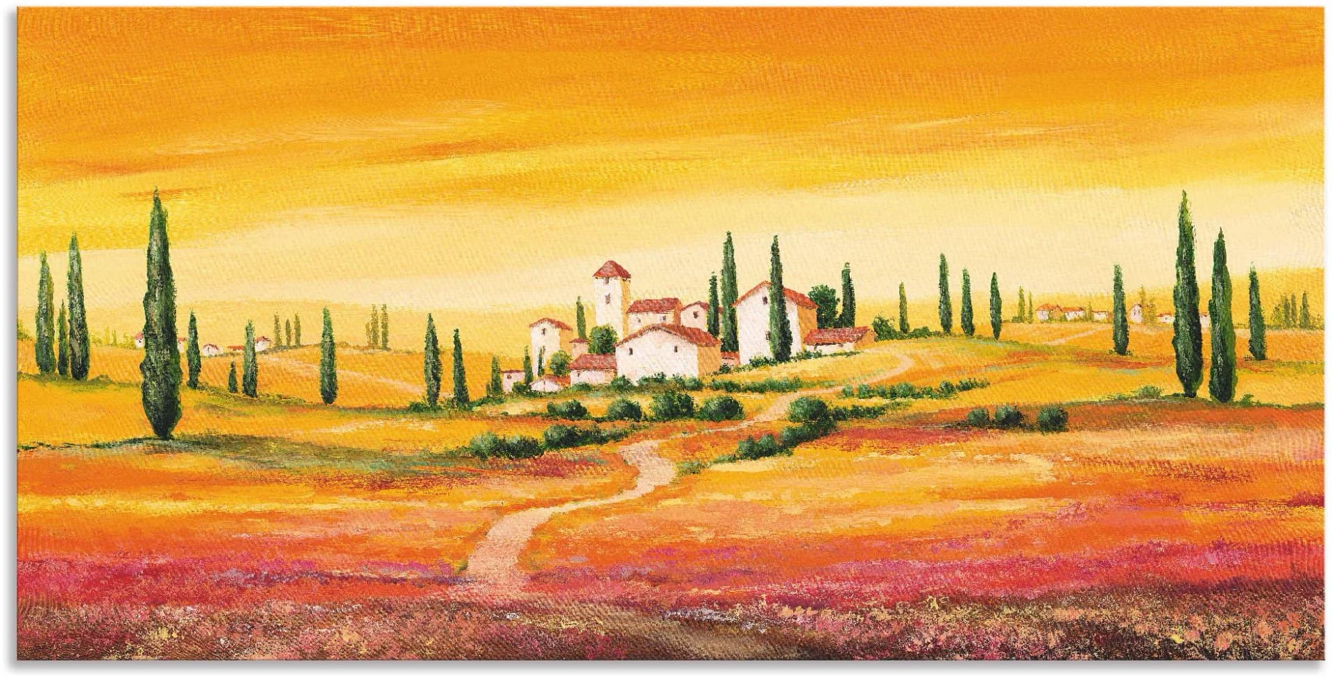 ARTLAND Wandbild Toskanische Landschaft Alu/Leinwand Orange