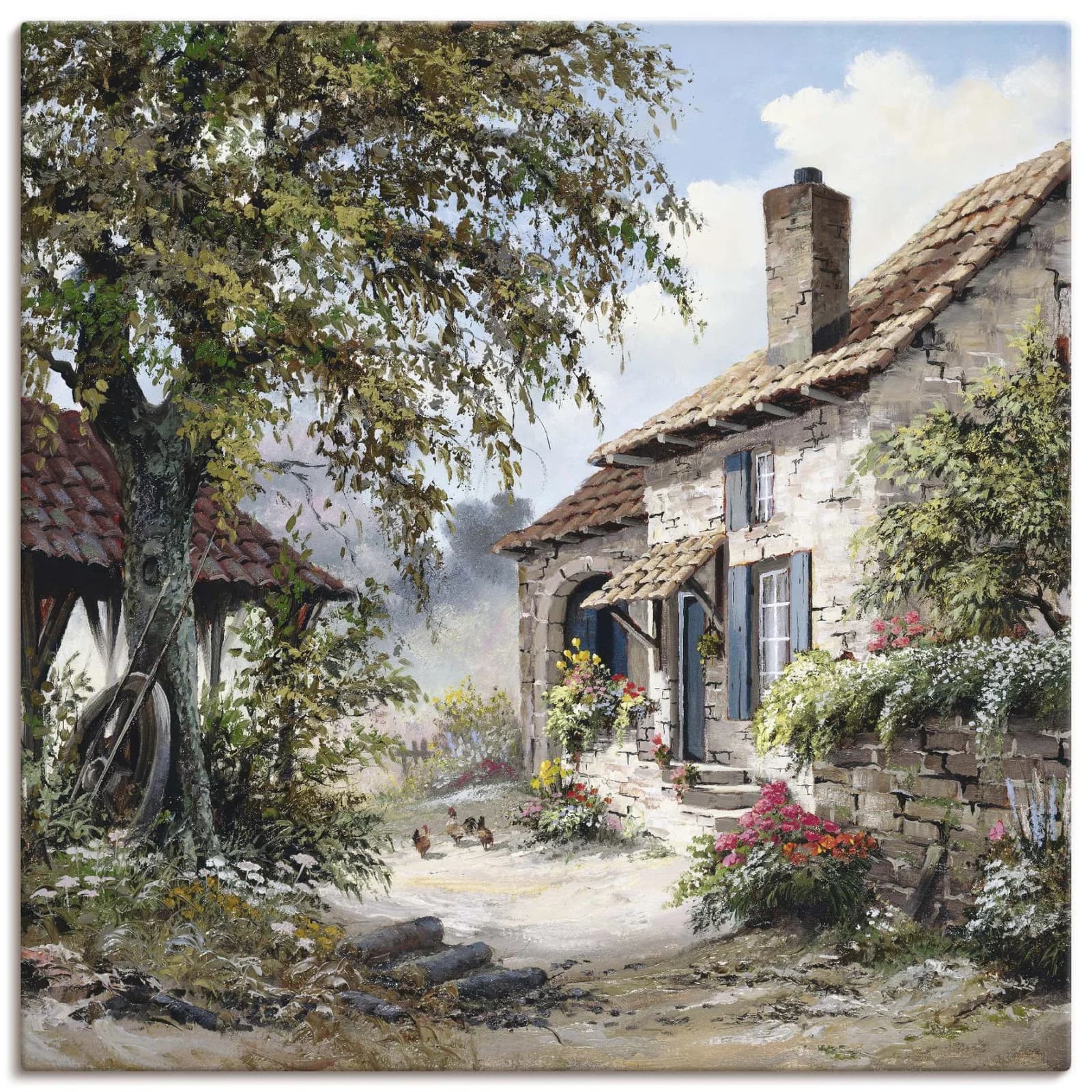 ARTLAND Leinwandbild "Opa's Haus" Grün Quadratisch