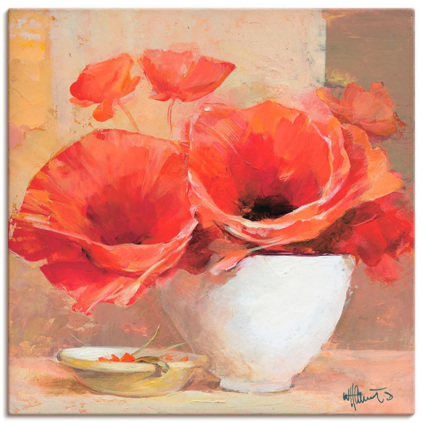 ARTLAND Leinwandbild Mohn II Rot auf Holzrahmen