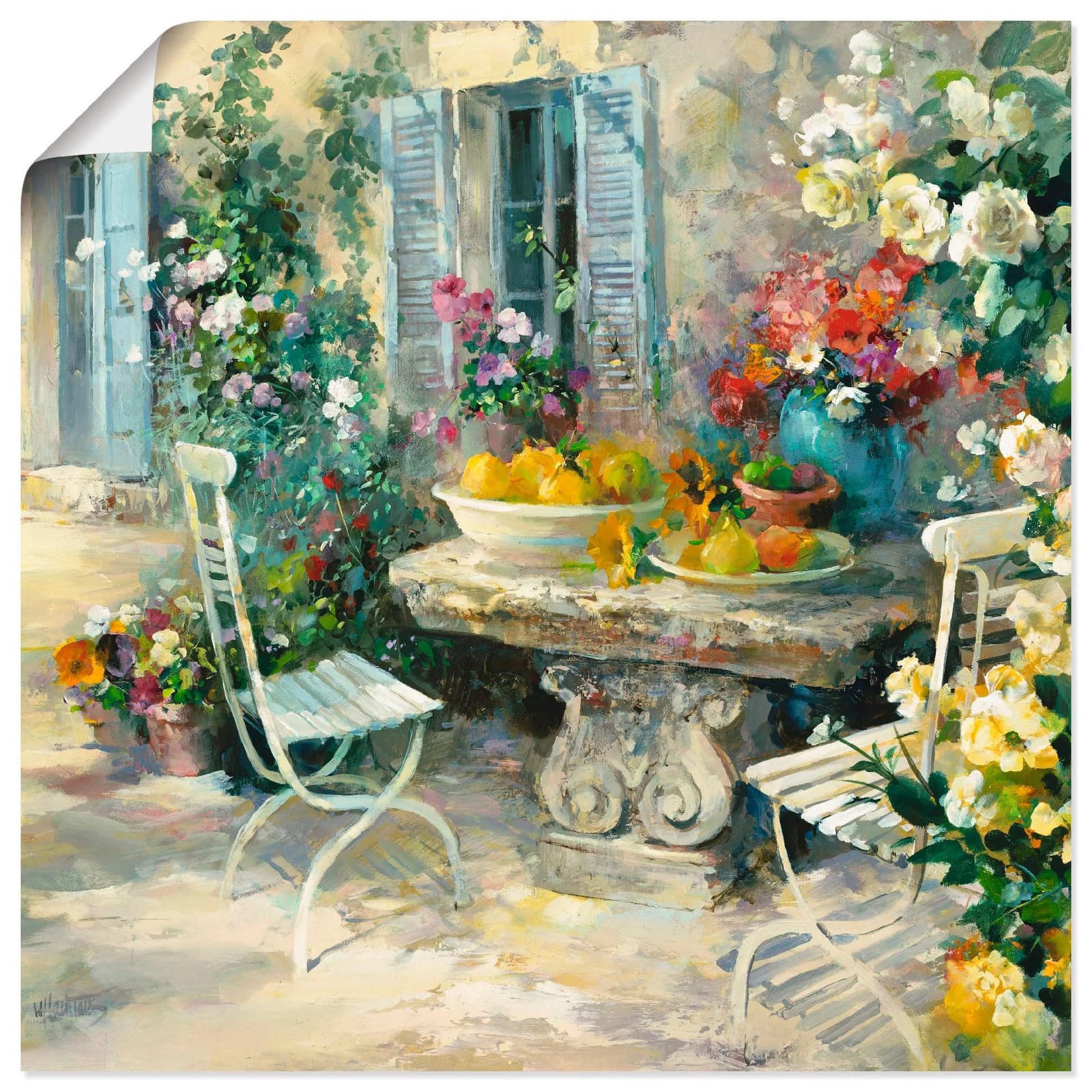 ARTLAND Wandbild Idyllischer Garten Beige 50x50 cm Leinwand Poster