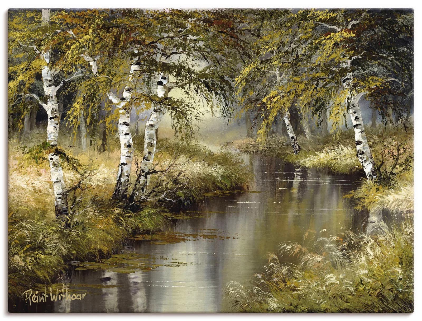 ARTLAND Leinwandbild Kanal tief im Wald Grün 120x90 cm