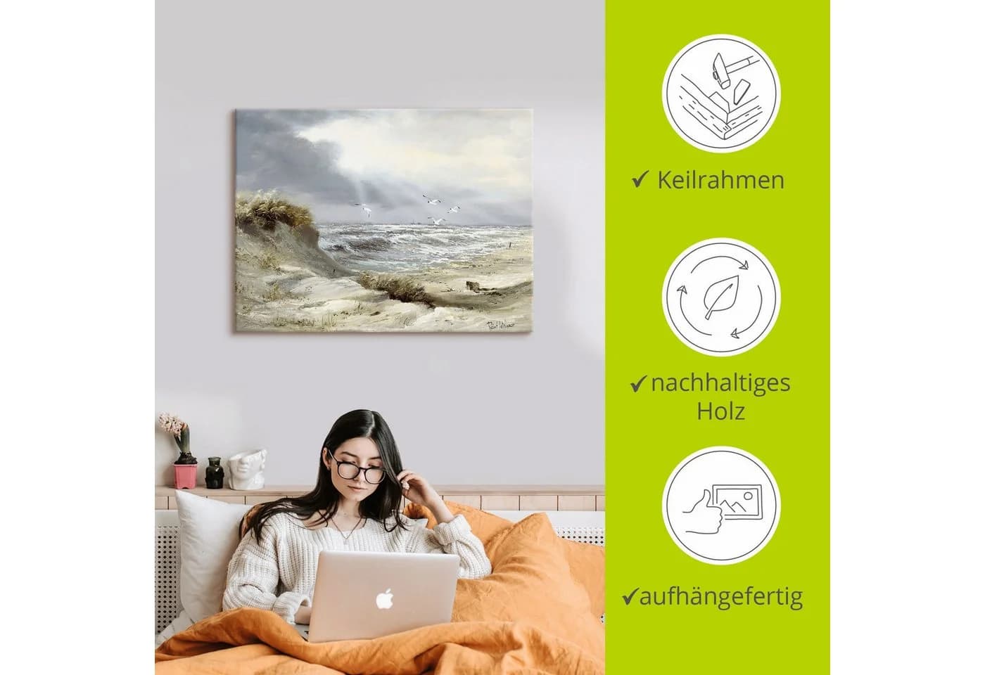 Artland Wandbild Dünen an der stürmischen See Leinwandbild - Bild 5