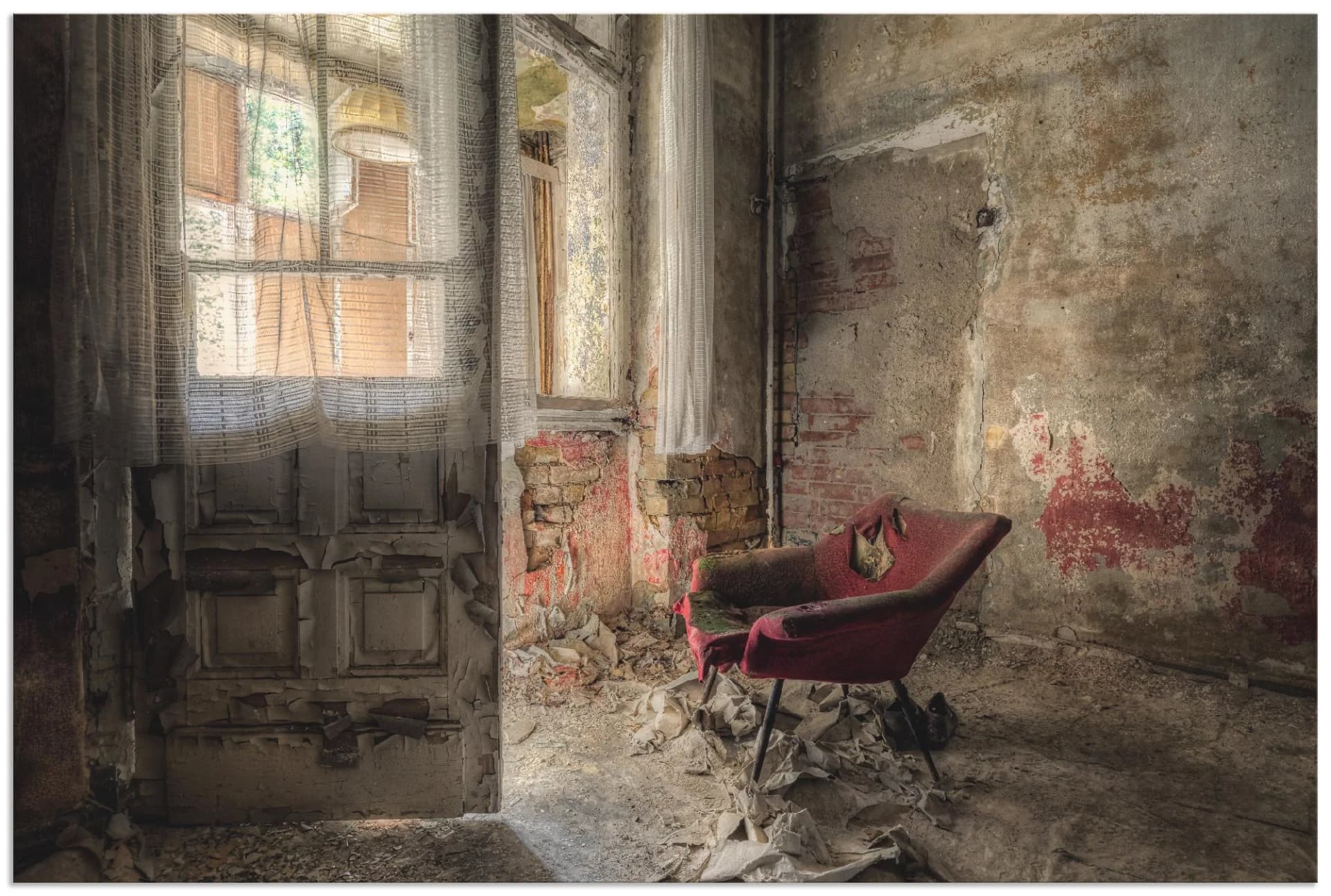 ARTLAND Wandbild Lost Place - roter Sessel I Bunt