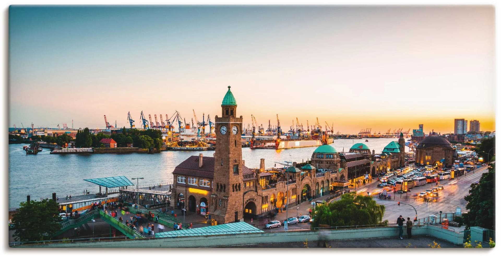Artland Wandbild Hamburg Hafen und Landungsbrücken Leinwandbild