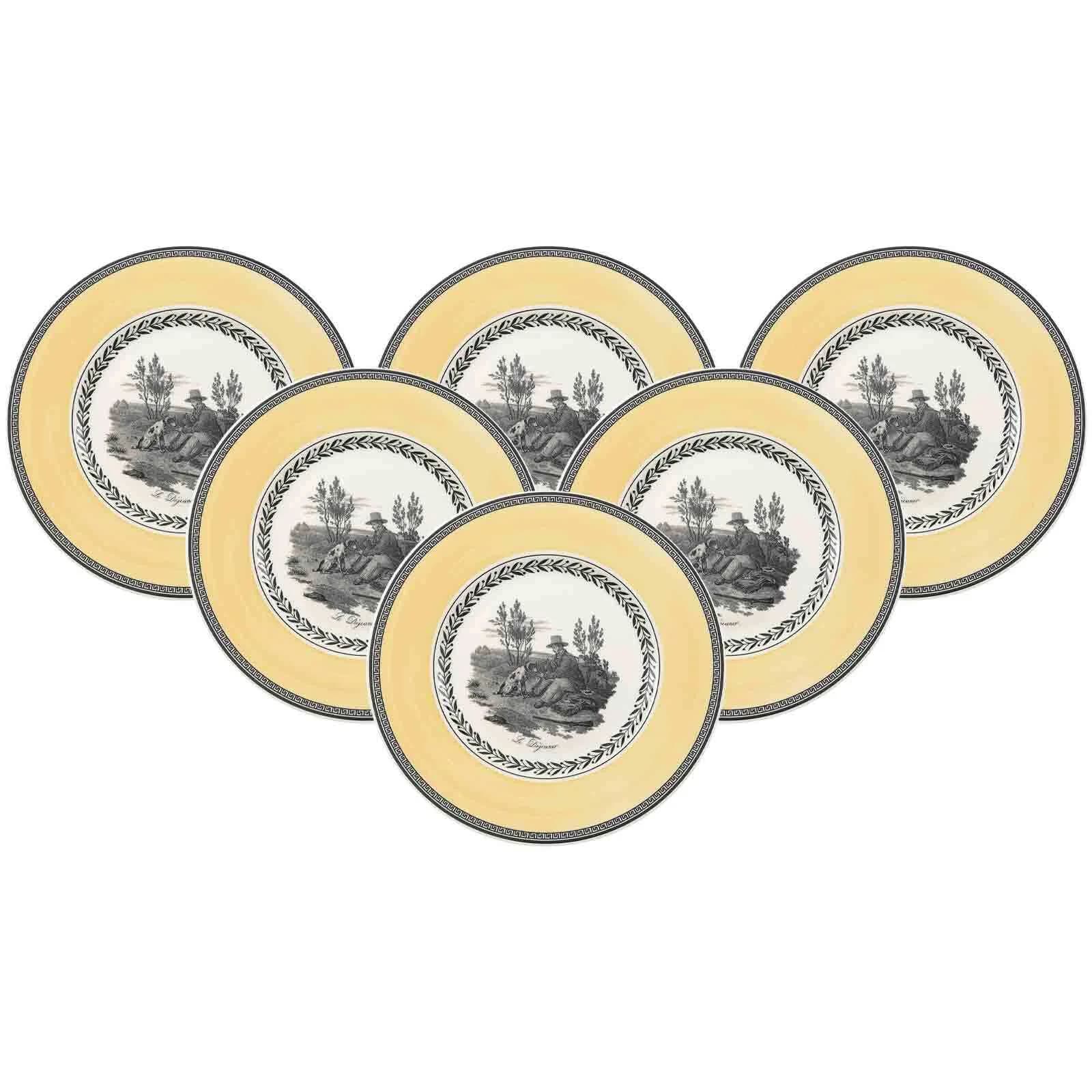 Villeroy & Boch Frühstücksteller Audun Chasse 6er Set Weiß-Grau-Gelb