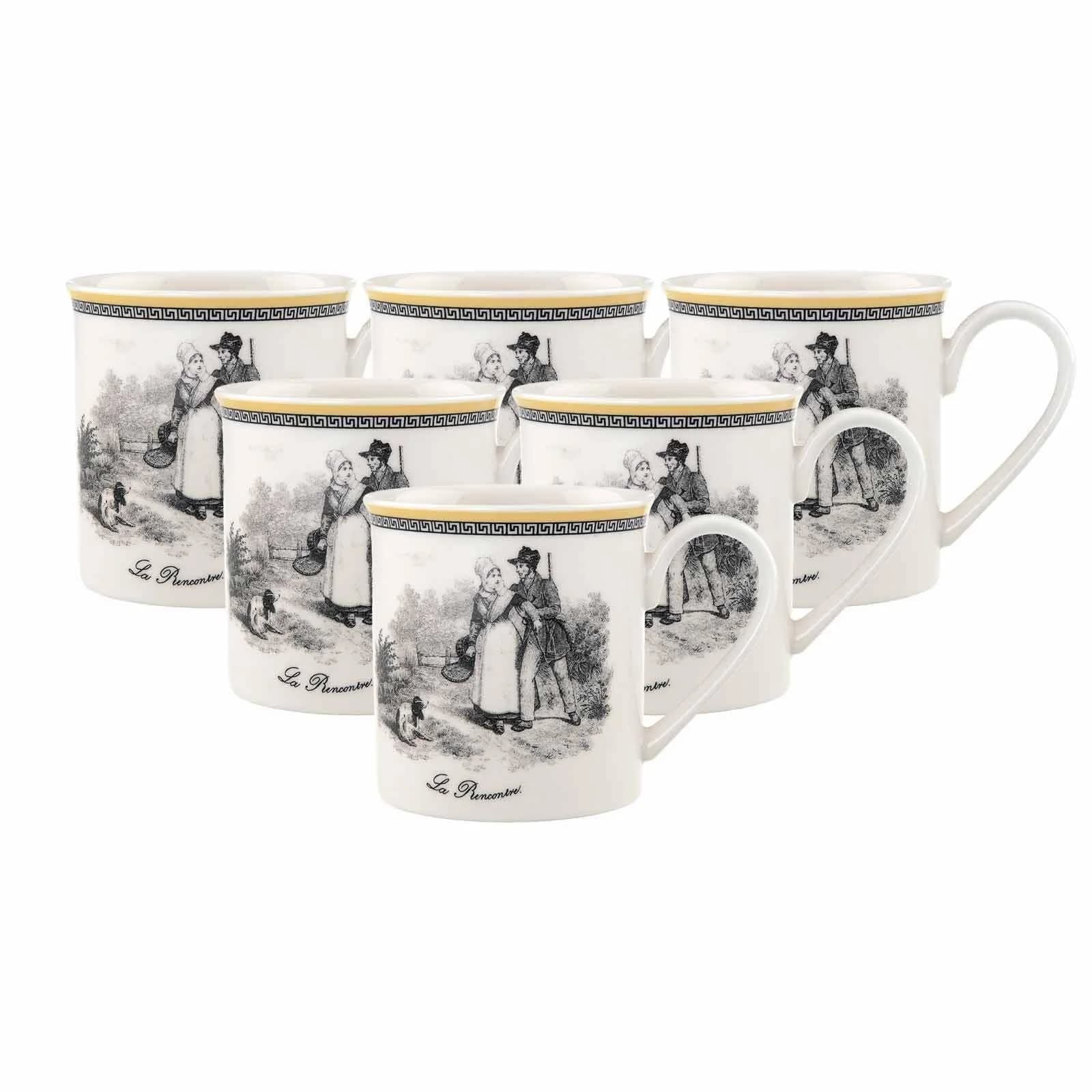 Villeroy & Boch Audun Chasse Kaffeebecher 300 ml 6er Set Weiß-Grau-Gelb