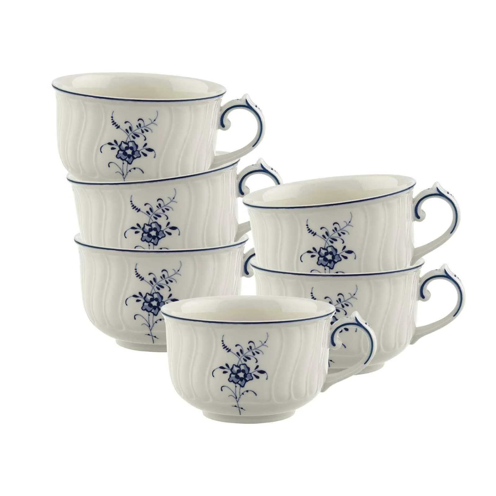 Villeroy & Boch Teetassen Vieux Luxembourg 150 ml 6er Set Weiß-Blau