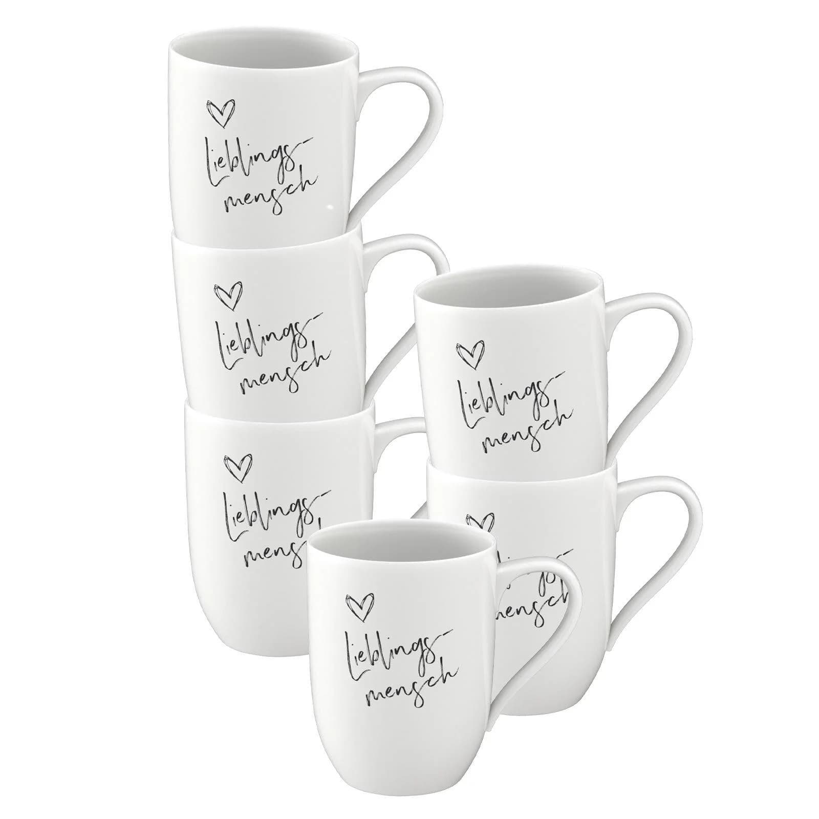 Villeroy & Boch Becher mit Henkel 'Lieblingsmensch' Statement 290 ml 6er Set Weiß