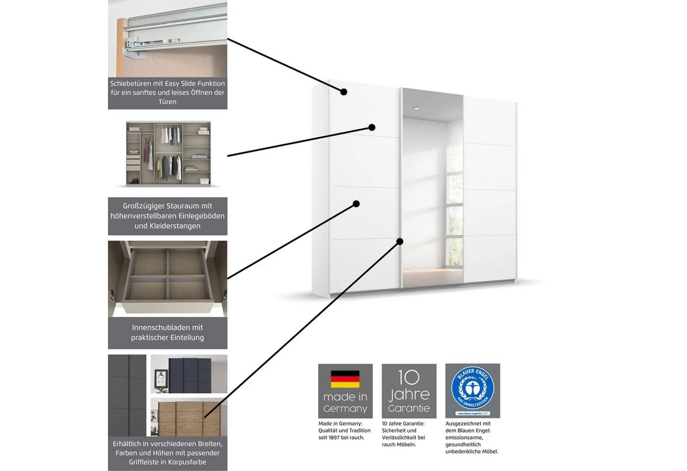 Rauch Schwebetürenschrank Oteli Grau mit 3 Innenschubladen - Bild 5