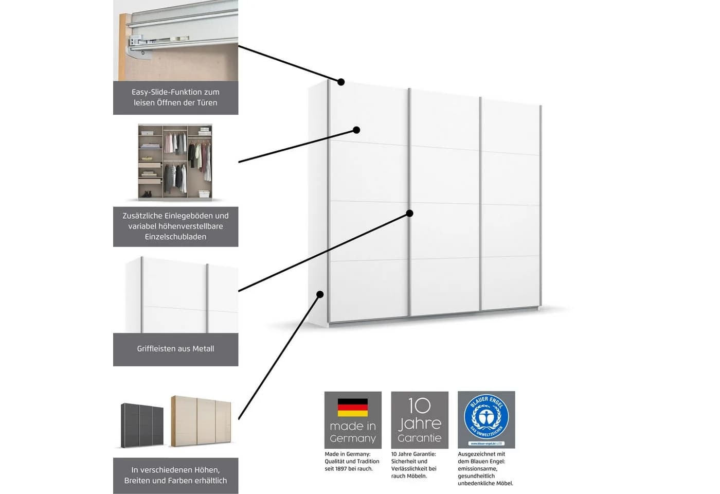 Rauch KOLUNA Schwebetürenschrank Hochglanz Weiß - Bild 4