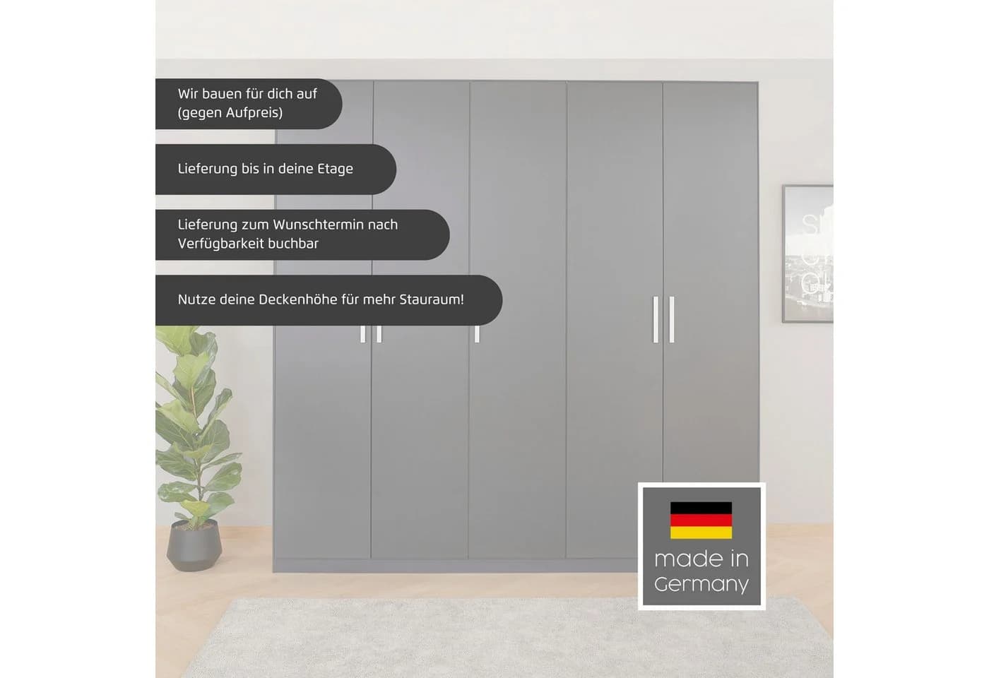 Rauch Kleiderschrank KOLUNA Grau mit Spiegeltüren und Schubladen - Bild 3