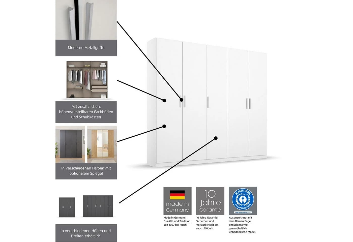 RAUCH KOLUNA Kleiderschrank mit Spiegeltüren Eiche Artisan - Bild 4