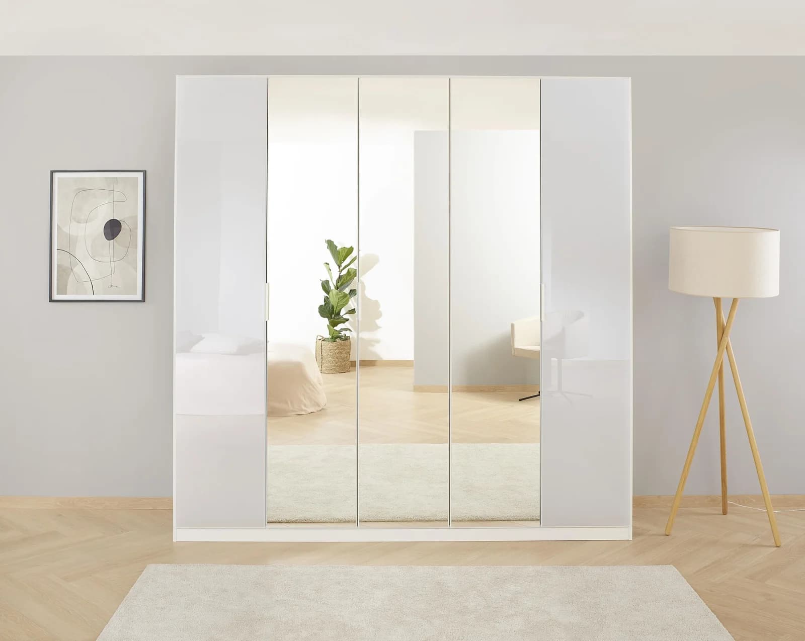 Rauch KOLUNA Drehtürenschrank Weiß mit Glasfront und Spiegeltüren