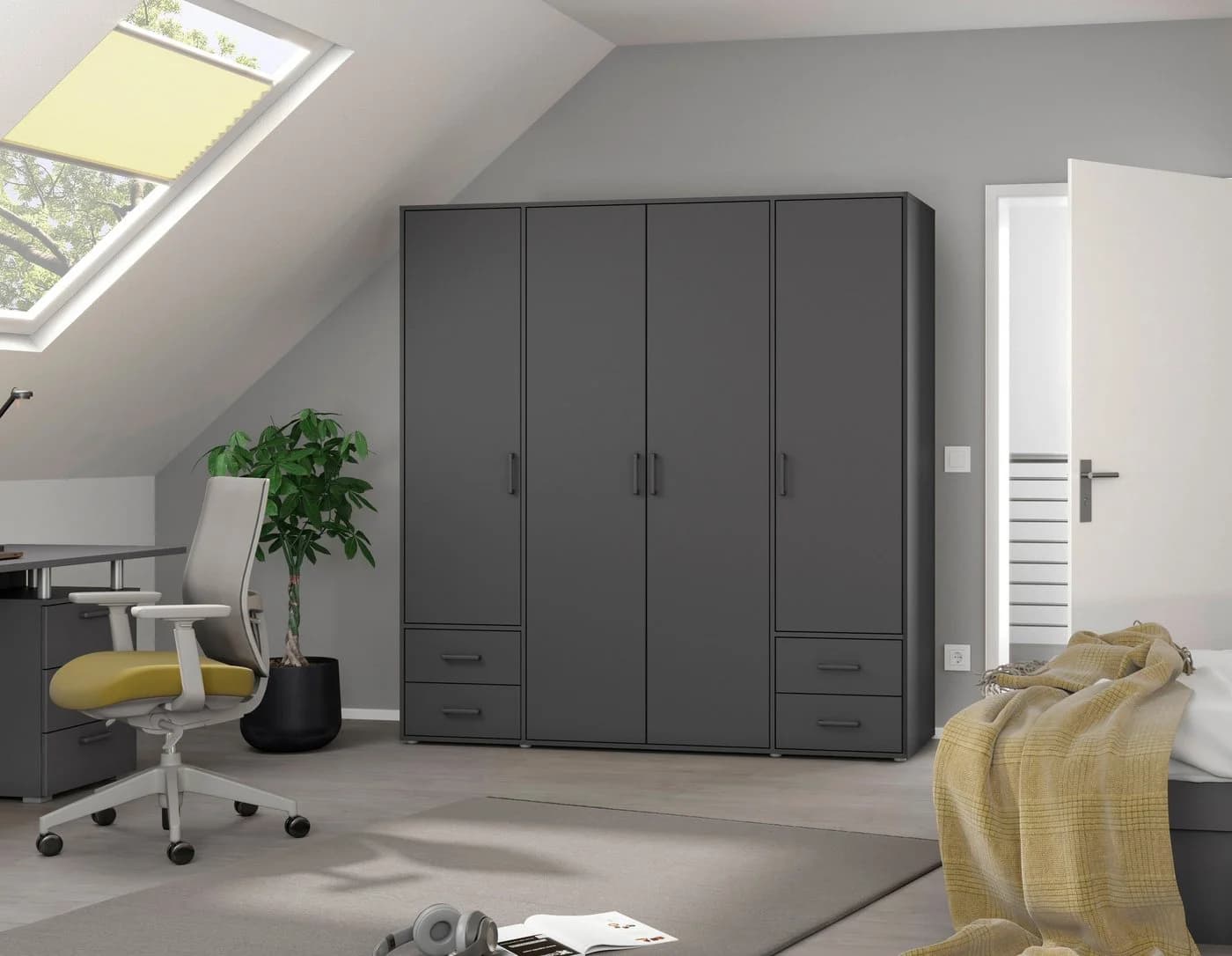Rauch Drehtürenschrank VOYAGER Grau Metallgriffe