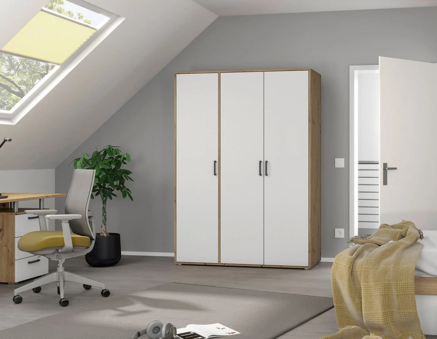 Rauch Voyager Kleiderschrank Weiß Grau Eiche Artisan