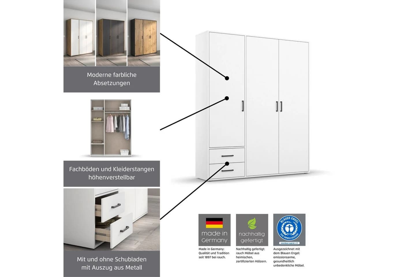 Rauch Voyager Kleiderschrank Grau/Weiß mit 4 Böden - Bild 3