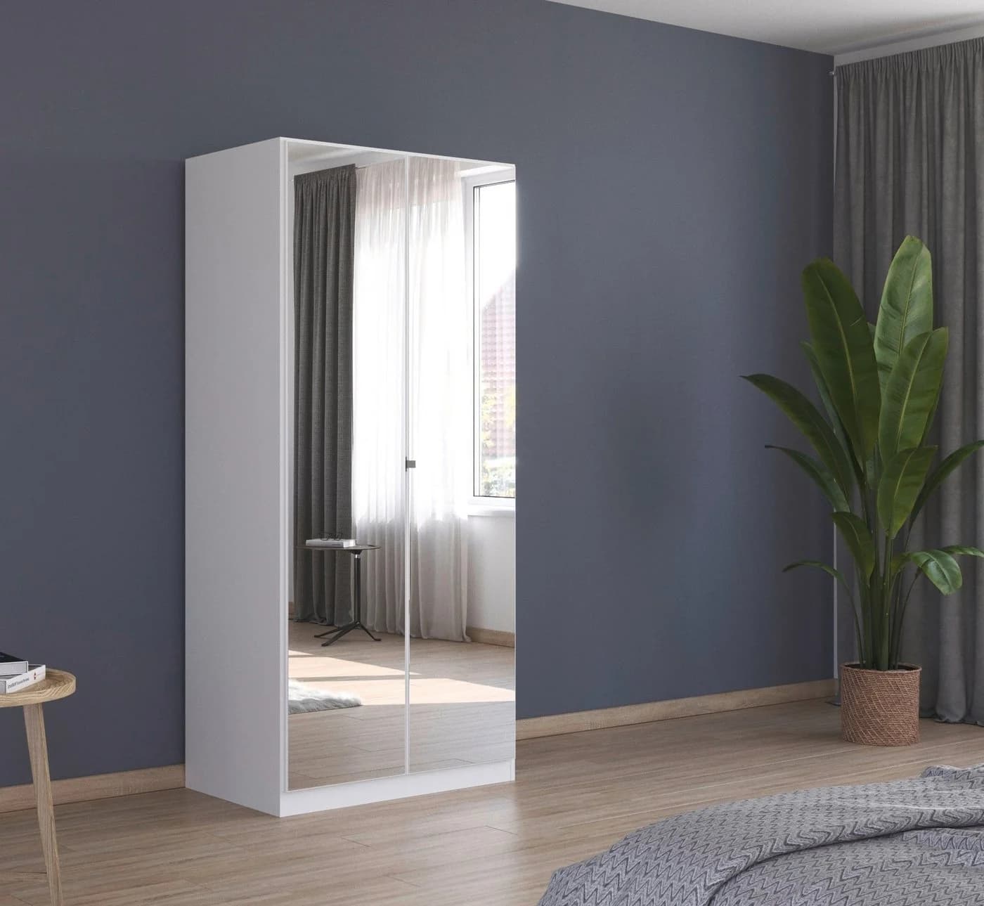 Rauch Reflect Drehtürenschrank Weiß mit Spiegelfront