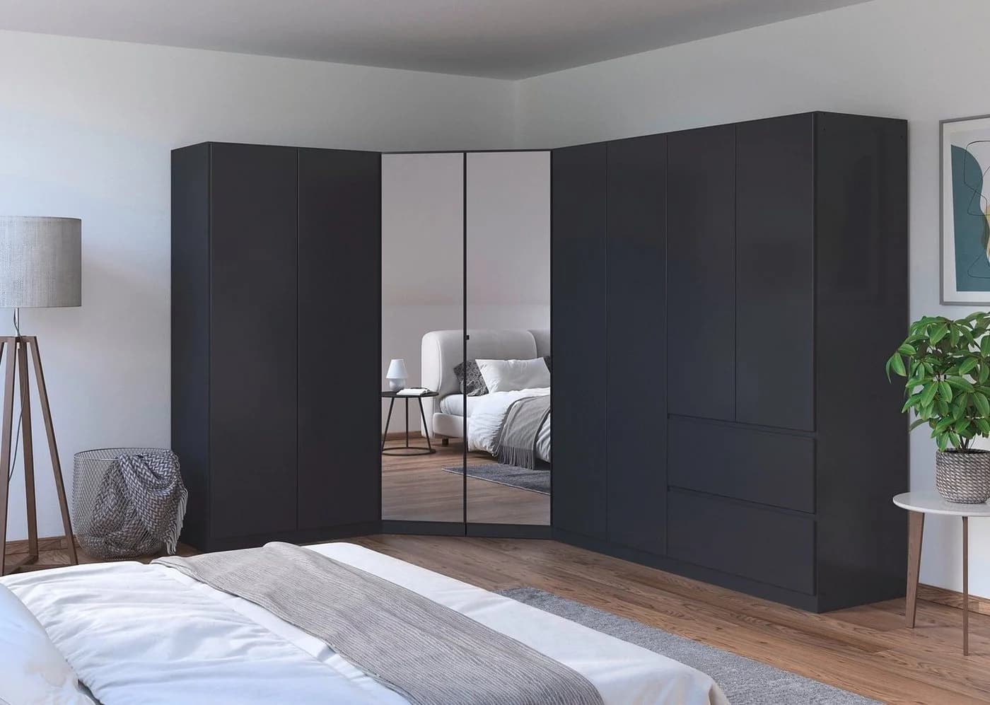 RAUCH Costa Schrank-Set Grau 3-tlg. mit Spiegel Push-to-Open