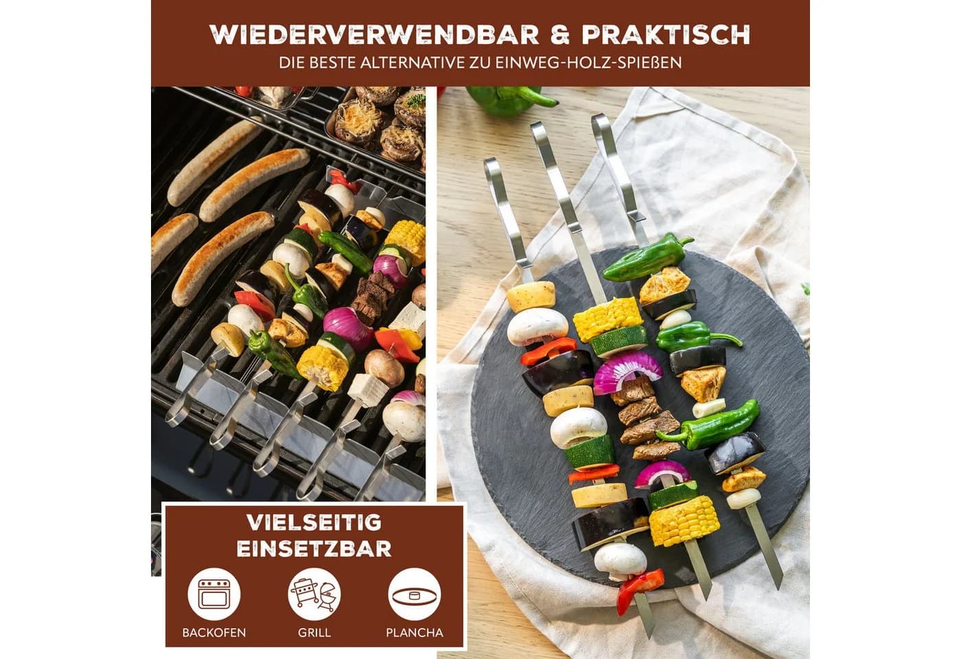 bremermann Grillspieß 6er-Set Edelstahl mit 2 Ablage-Gestellen silber - Bild 3
