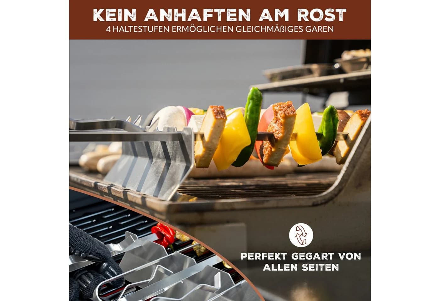 bremermann Grillspieß 6er-Set Edelstahl mit 2 Ablage-Gestellen silber - Bild 4