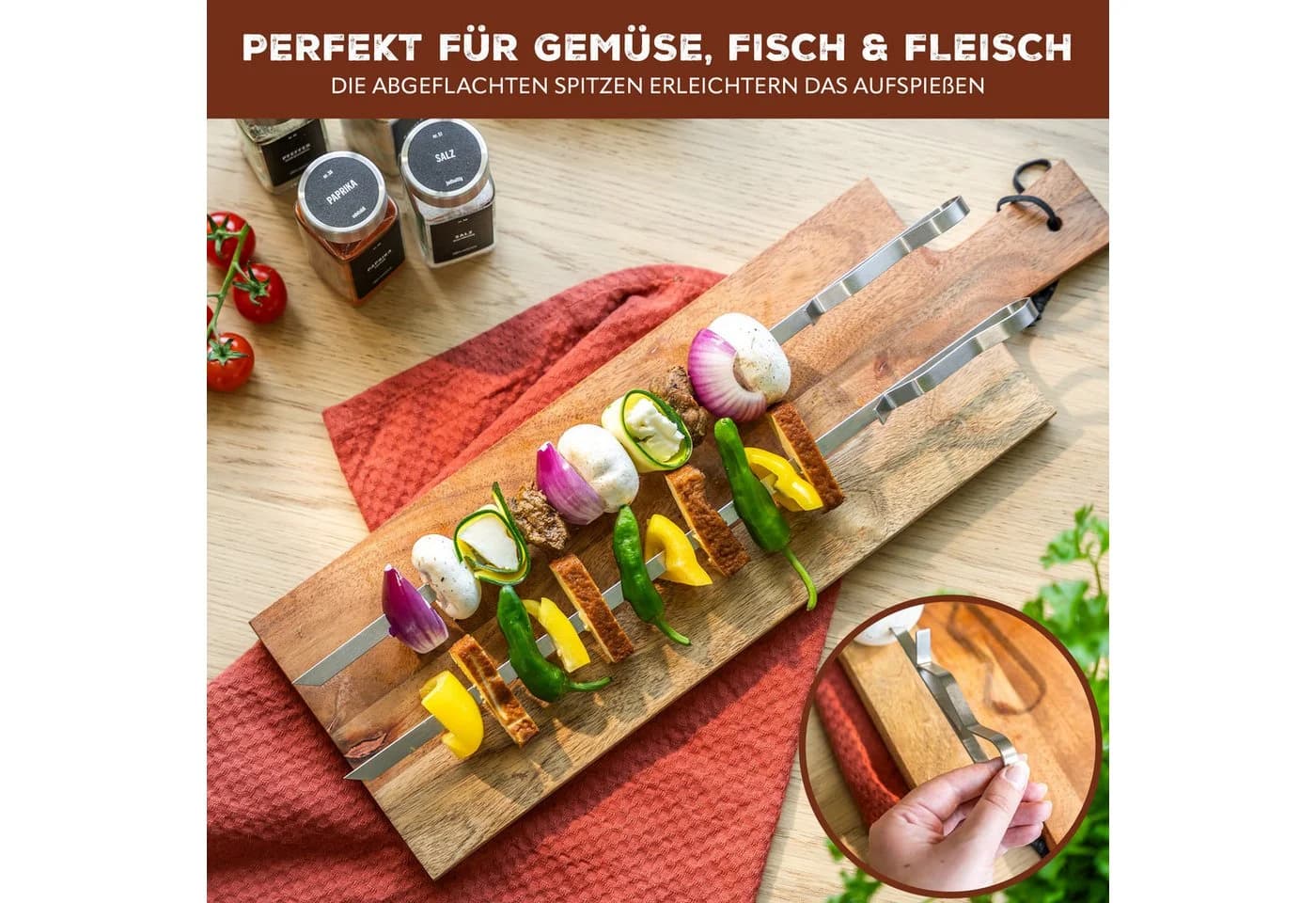 bremermann Grillspieß 6er-Set Edelstahl mit 2 Ablage-Gestellen silber - Bild 5