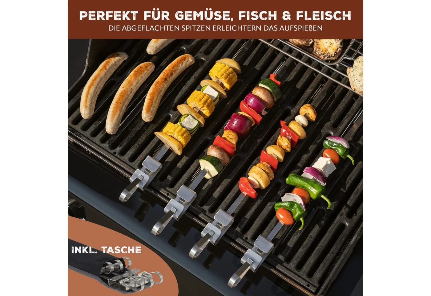 bremermann Grillspieß-Set 6-tlg. Edelstahl mit Schieber & Tasche - Bild 5