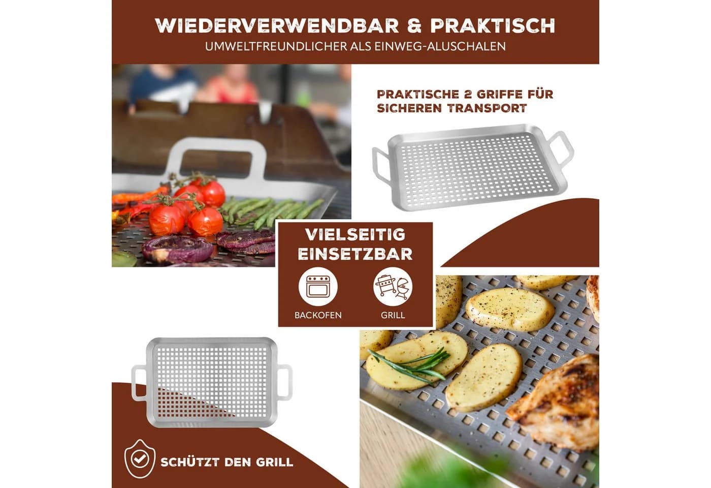 bremermann Grillplatte Edelstahl 43x25x5 cm Grillkorb Grillpfanne - Bild 3