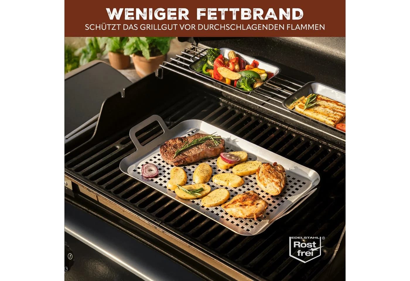 bremermann Grillplatte Edelstahl 43x25x5 cm Grillkorb Grillpfanne - Bild 4