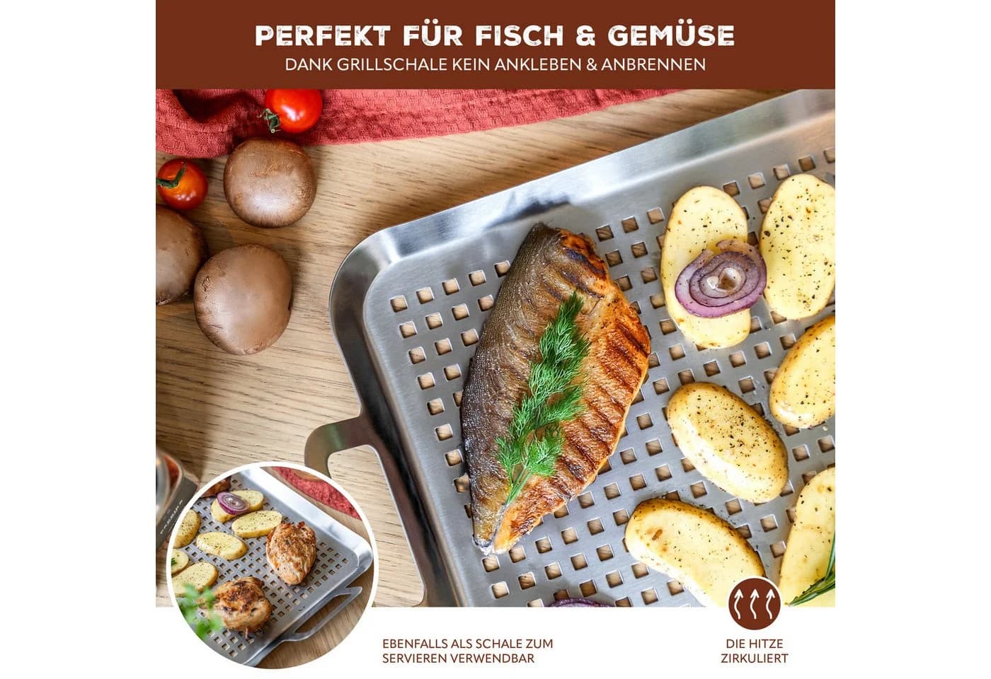 bremermann Grillplatte Edelstahl 43x25x5 cm Grillkorb Grillpfanne - Bild 5