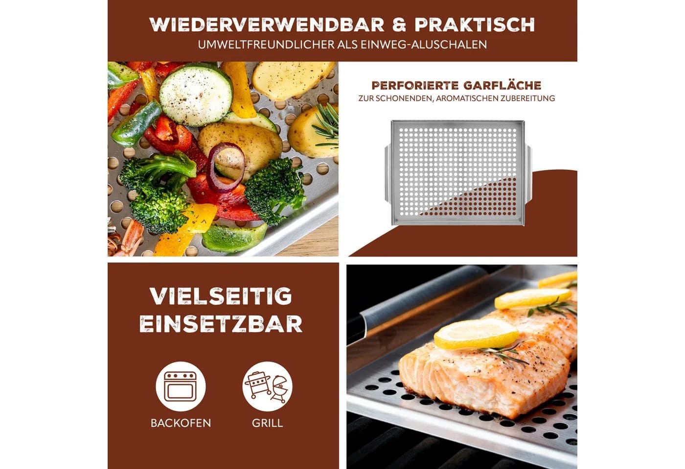 bremermann Grillplatte Edelstahl perforiert mit Griffen - Bild 3