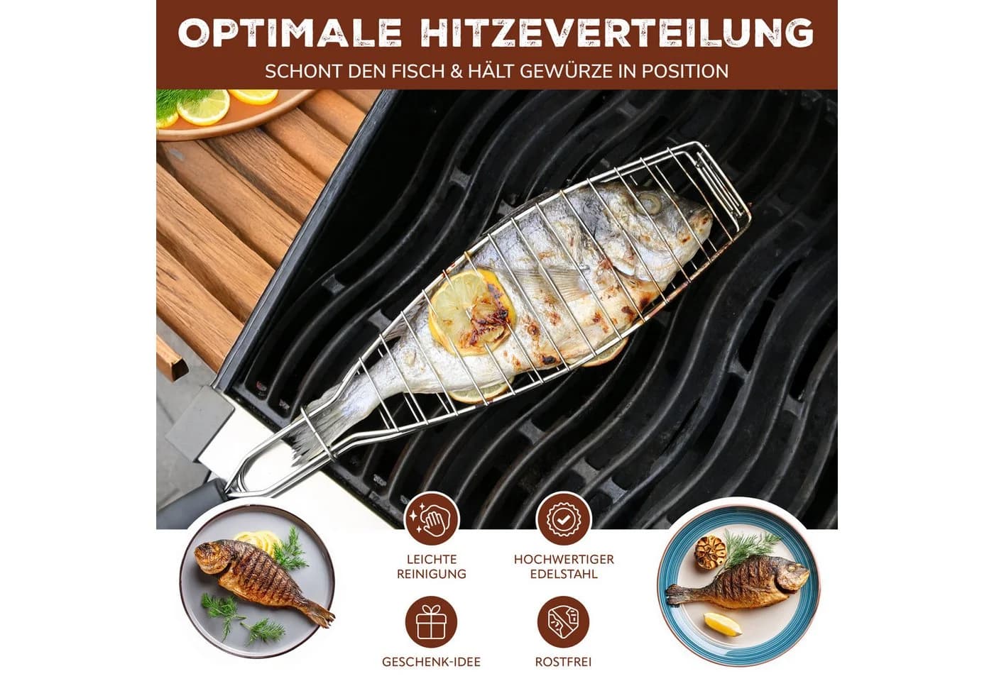 bremermann Fisch-Grillhalter 4er Set Edelstahl Schwarz
