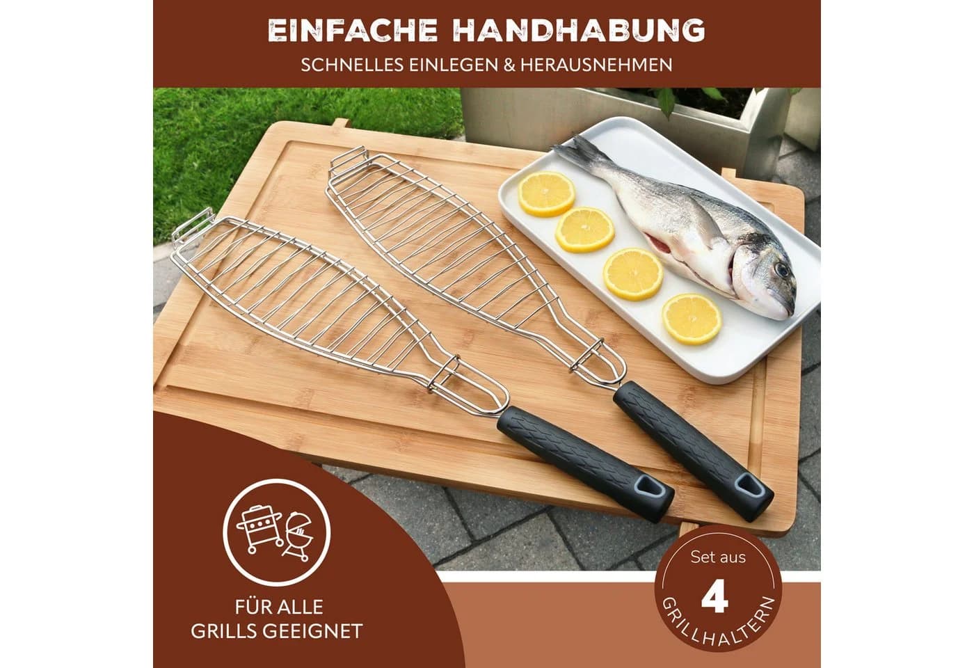 bremermann Fisch-Grillhalter 4er Set Edelstahl Schwarz - Bild 3