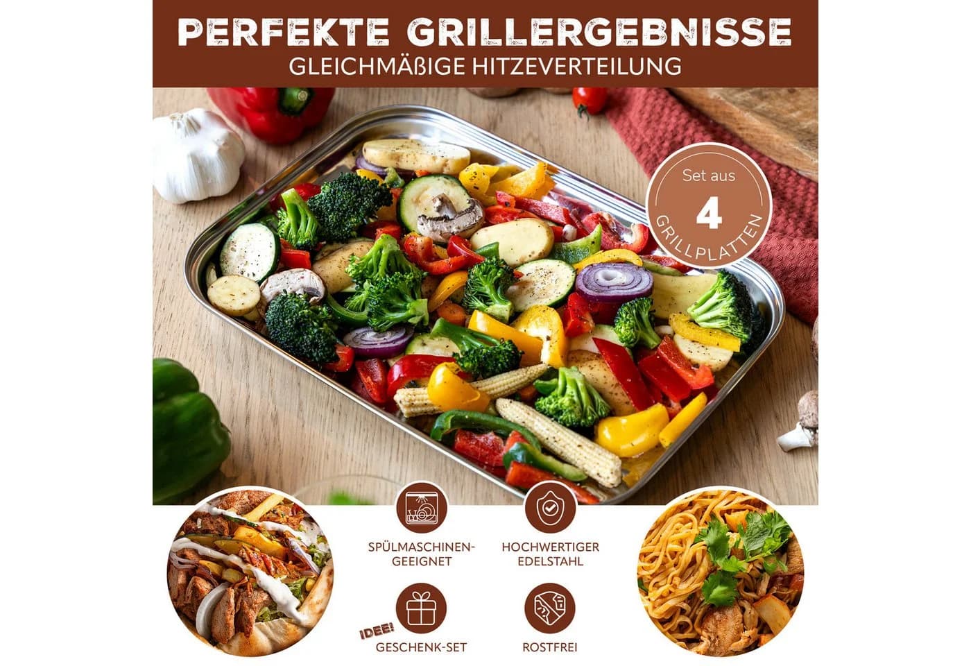 bremermann Grillplatte 4er-Set Edelstahl perforiert silber