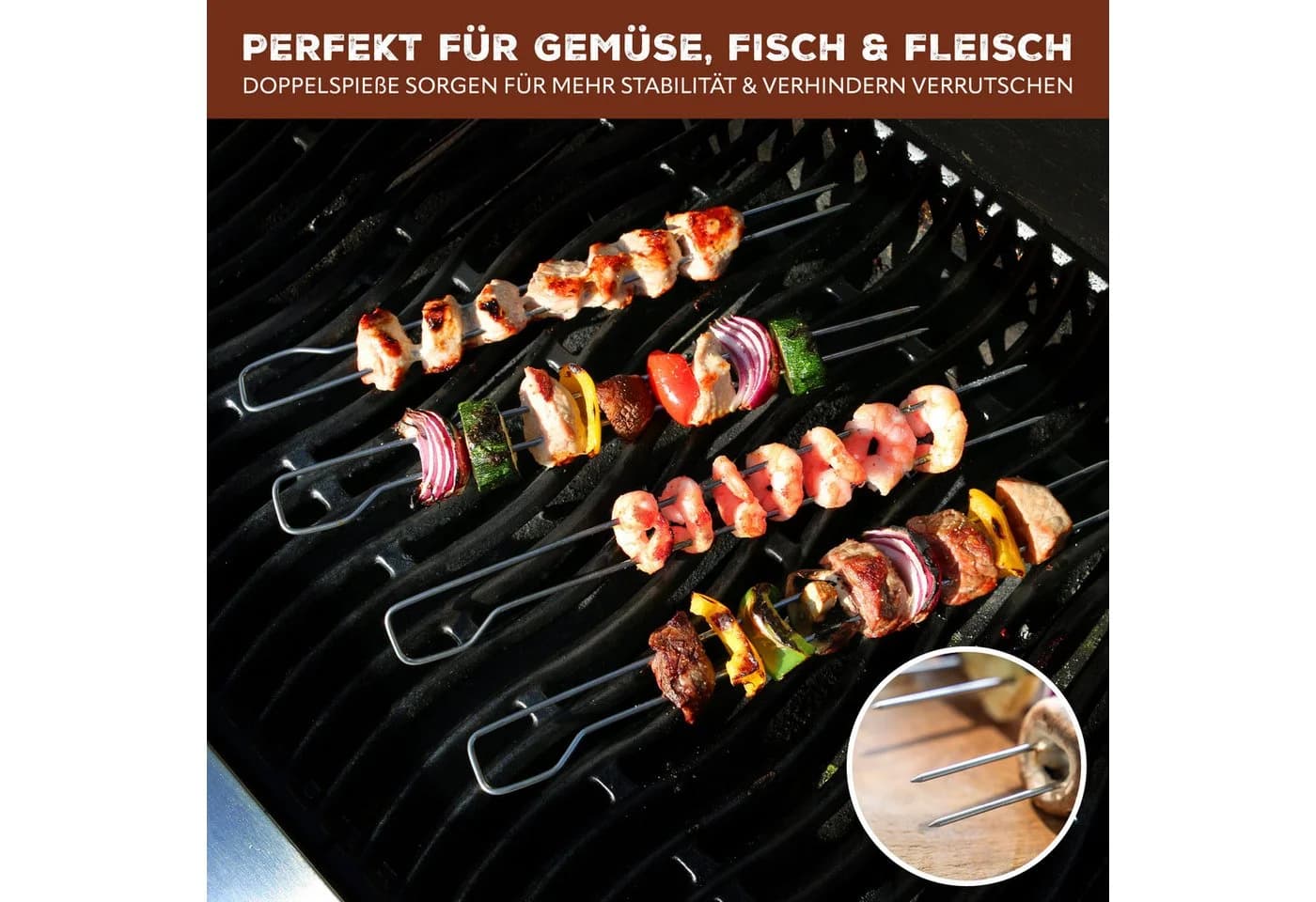 bremermann Doppel-Grillspieß 8er Set Edelstahl Silber - Bild 4