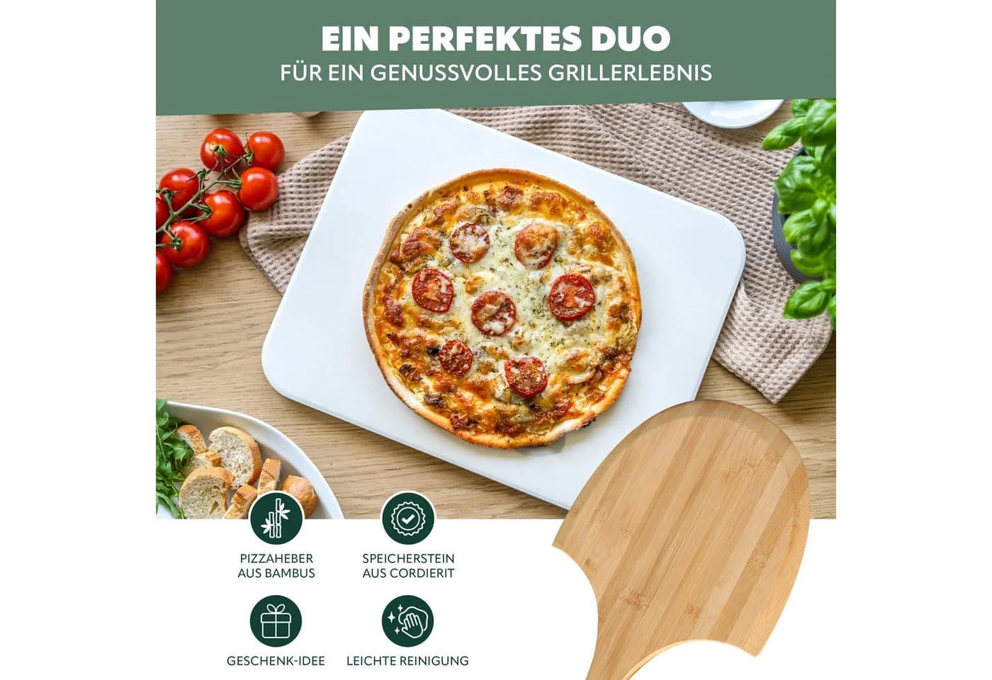 bremermann Pizzastein-Set 2tlg mit Pizzaheber Cordierit