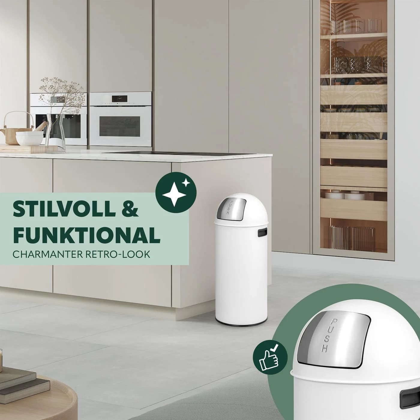 eluno Pushmülleimer 25L Weiß Retro-Design