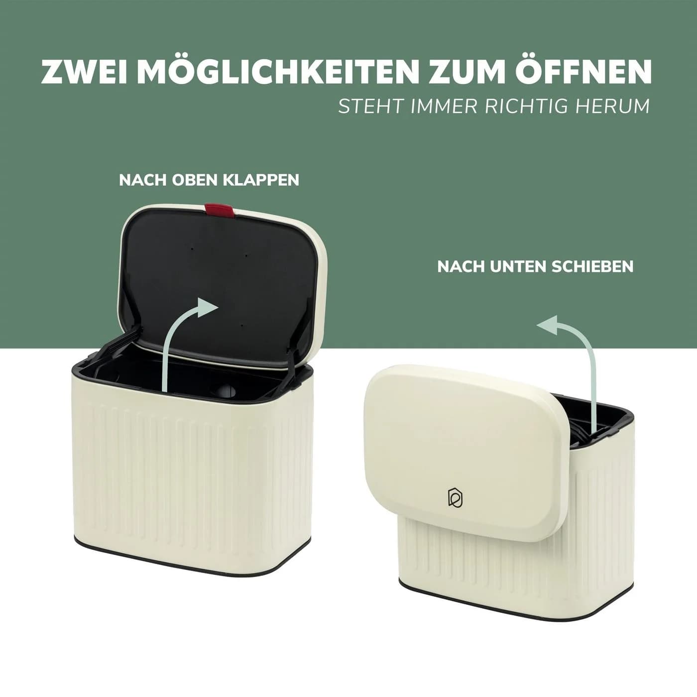eluno Mülleimer 3L Cream Metall mit Schranktürhalter - Bild 5