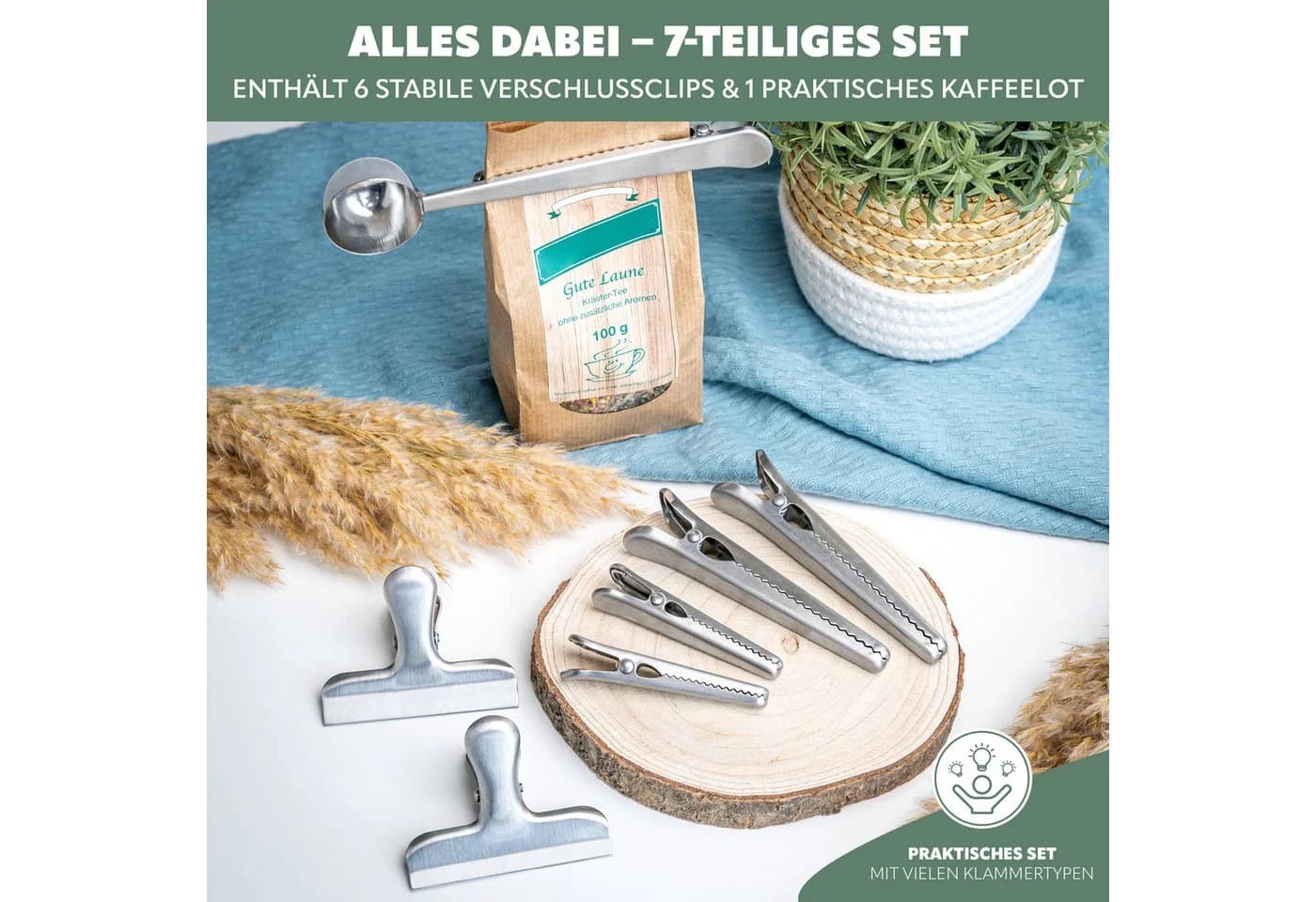 bremermann Verschlussklammer Set 7-tlg. Edelstahl Silber