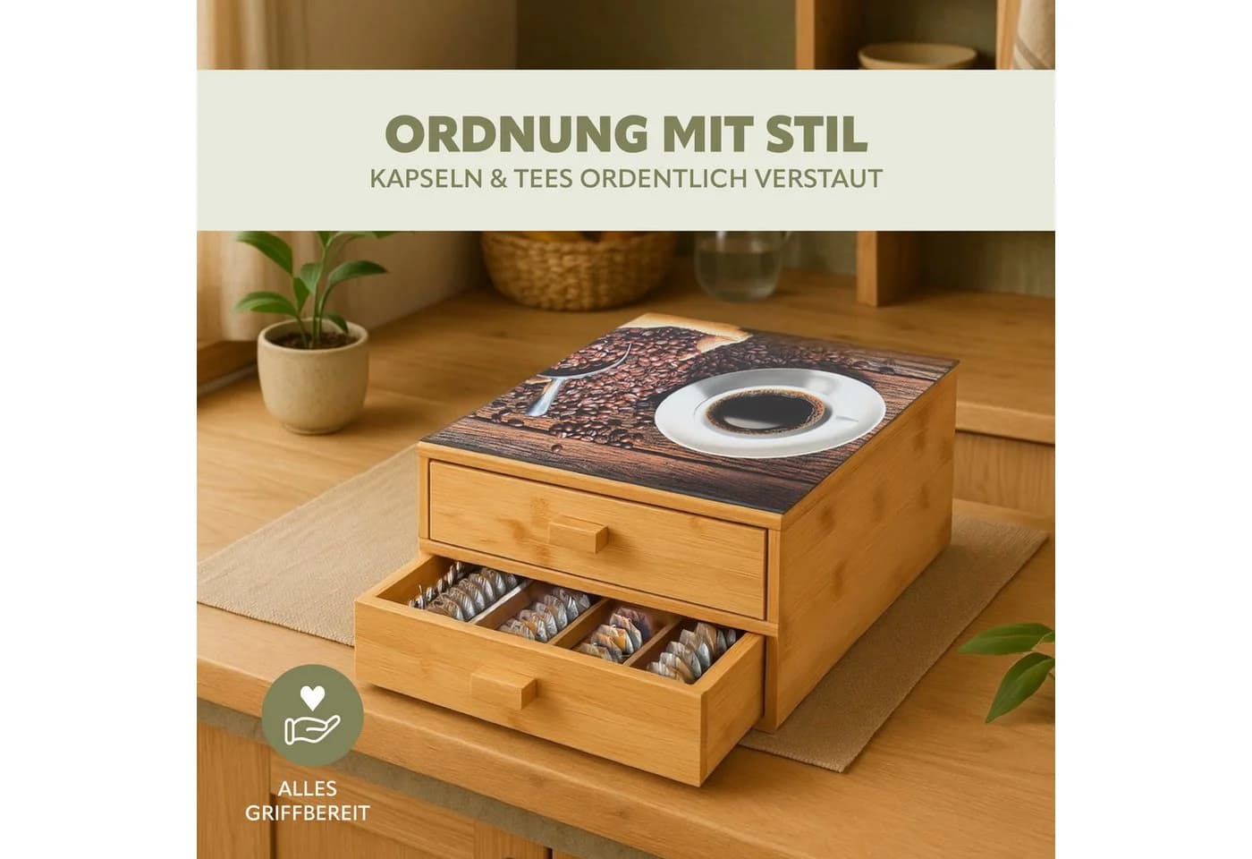 bremermann Kaffeekapsel-Box Bambus mit Glasplatte