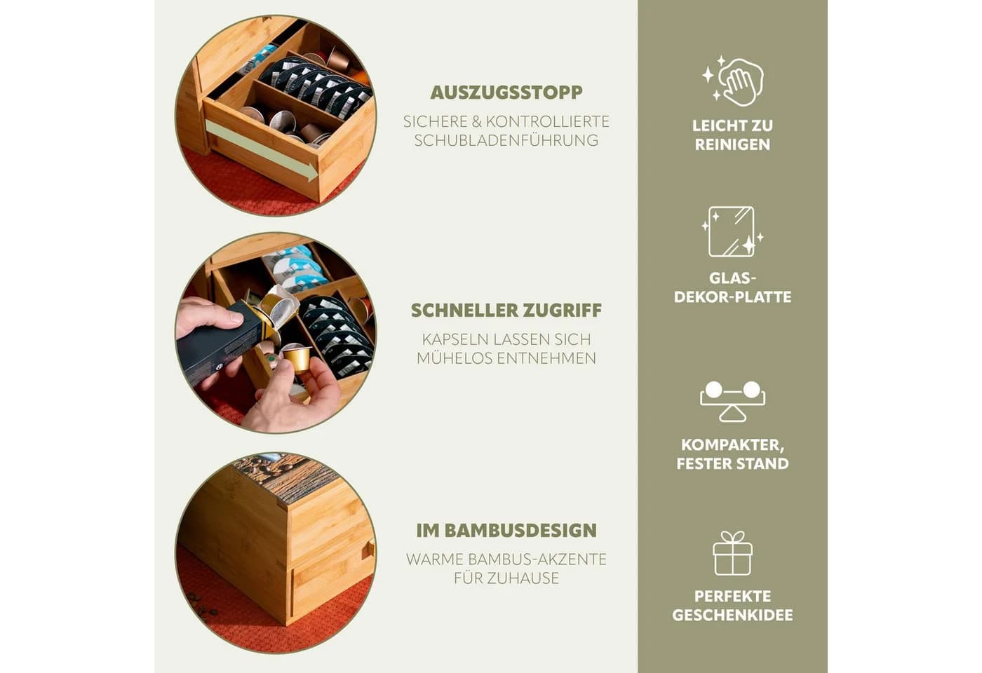 bremermann Kaffeekapsel-Box Bambus mit Glasplatte - Bild 3