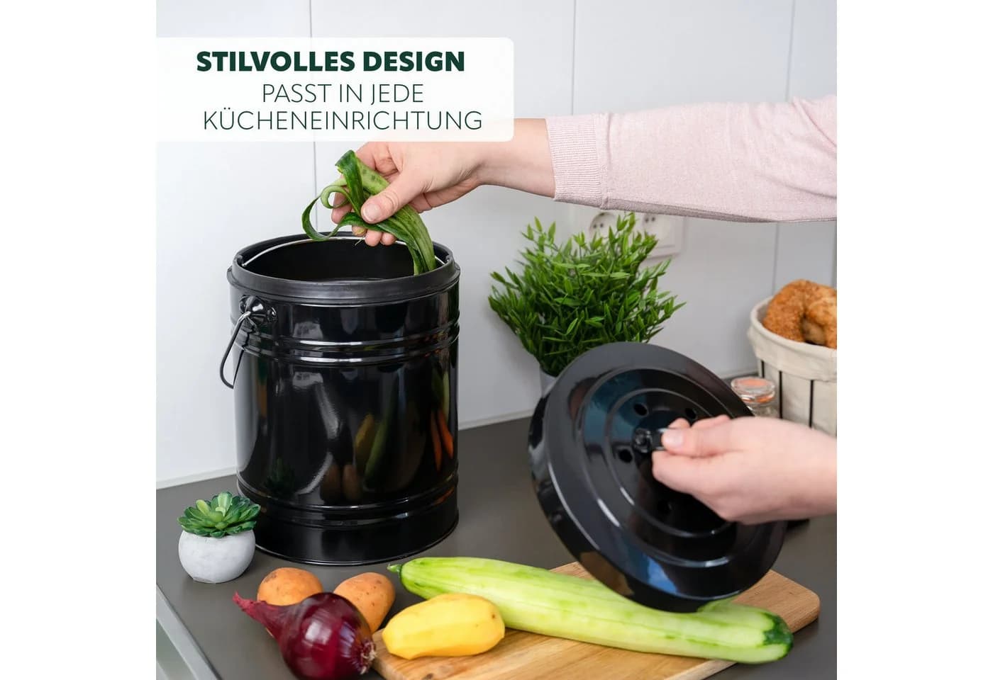 bremermann Biomülleimer 5L mit Aktivkohlefilter Schwarz