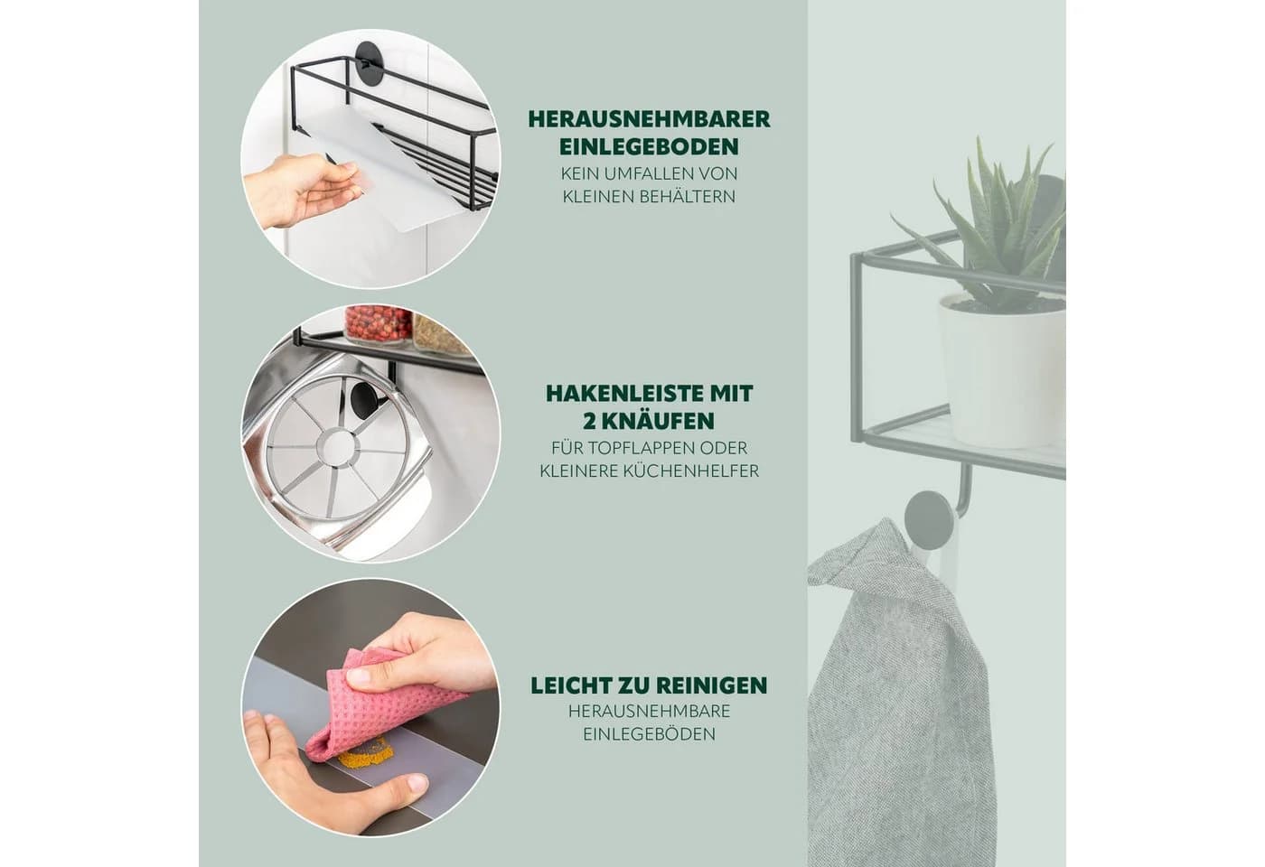 bremermann Gewürzregal Wandablage Schwarz mit Haken - Bild 3