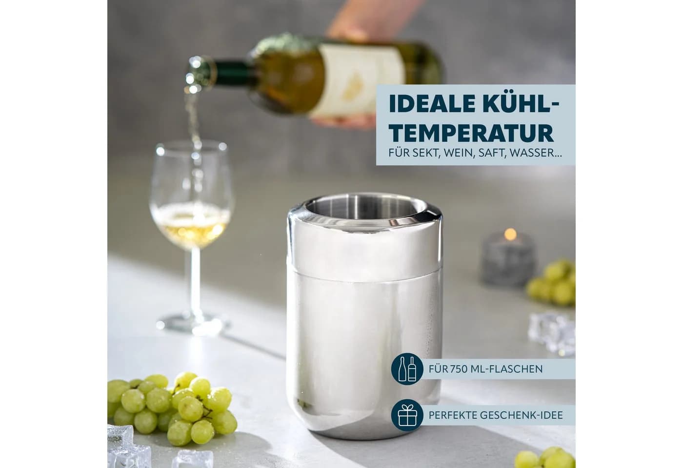 bremermann Wein- und Sektkühler Edelstahl mit Akkus für 750 ml Flaschen - Bild 3