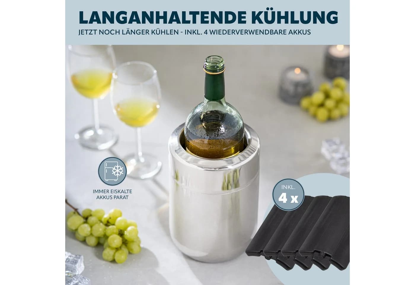 bremermann Wein- und Sektkühler Edelstahl mit Akkus für 750 ml Flaschen - Bild 4